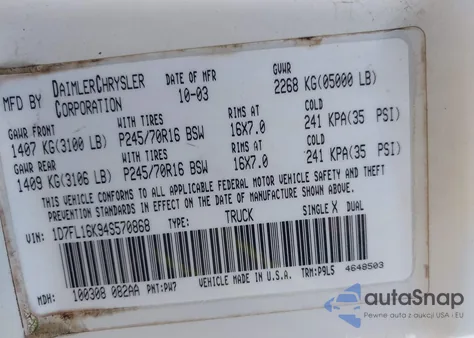 2004 Dodge Dakota from USA, damaged, VIN 1D7FL16K94S570868